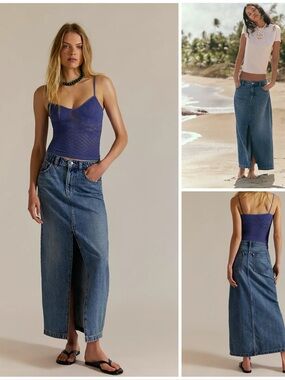 𝓯𝓹 Free People ~ We The Free Nothing Better Denim Maxi Skirt